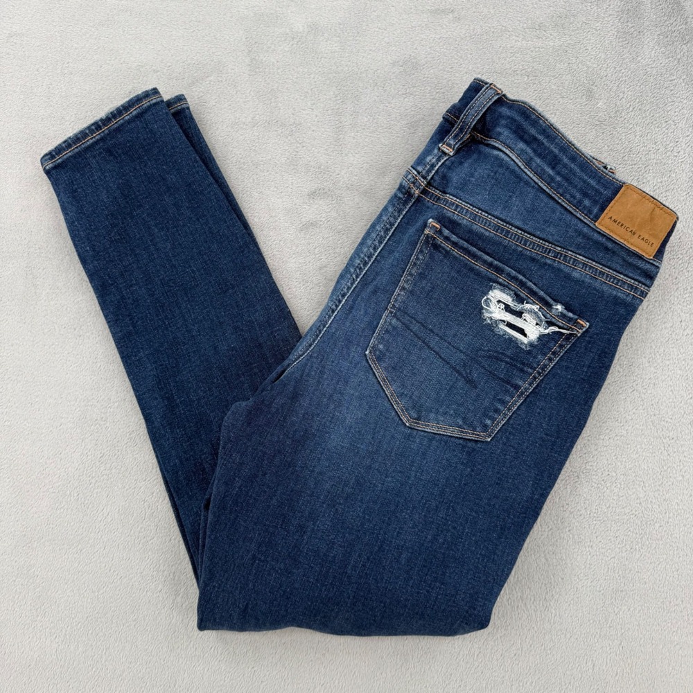 American Eagle Next Level Stretch Distressed Jeggings Skinny Jeans Sz 10 Short - Picture 1 of 16